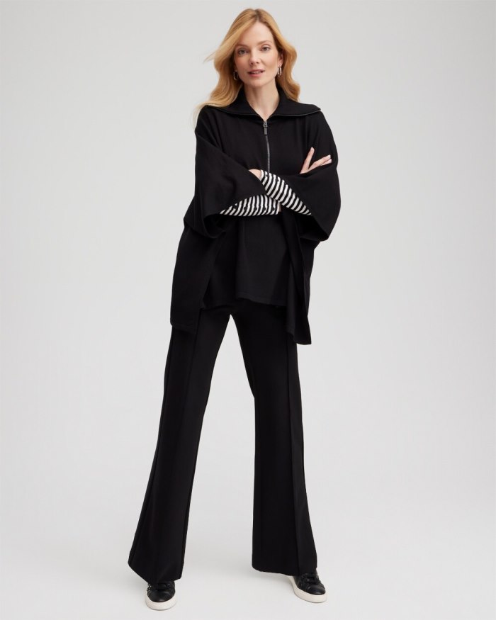 Women's Ponte Pintuck Wide Leg Pants - Black