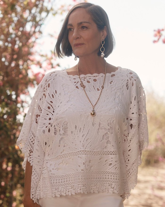 Women's Lace Crochet Poncho - Alabaster - Click Image to Close