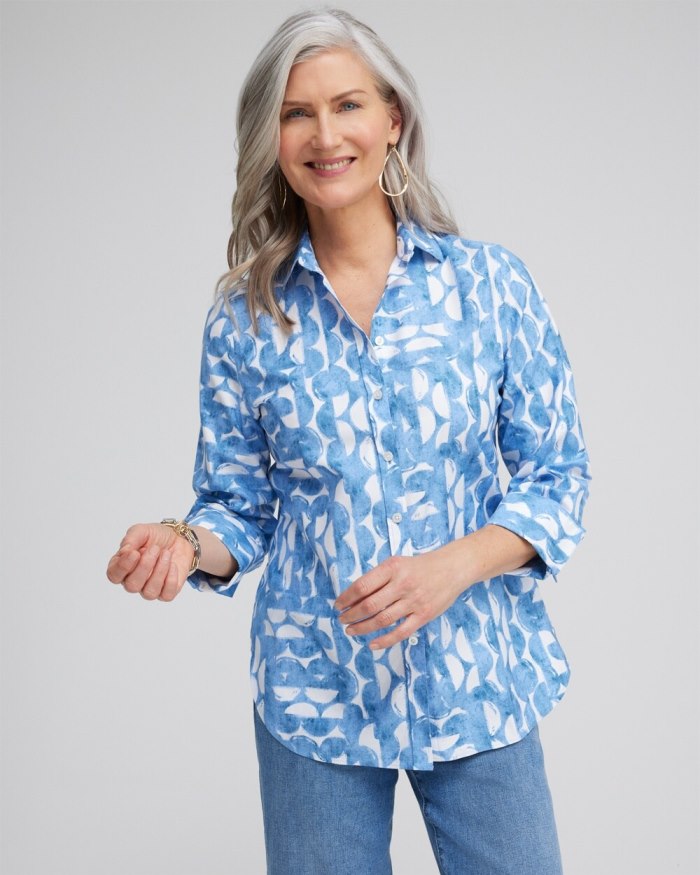 Women's No Iron 3/4 Sleeve Half Moon Shirt - Azores Blue - Click Image to Close