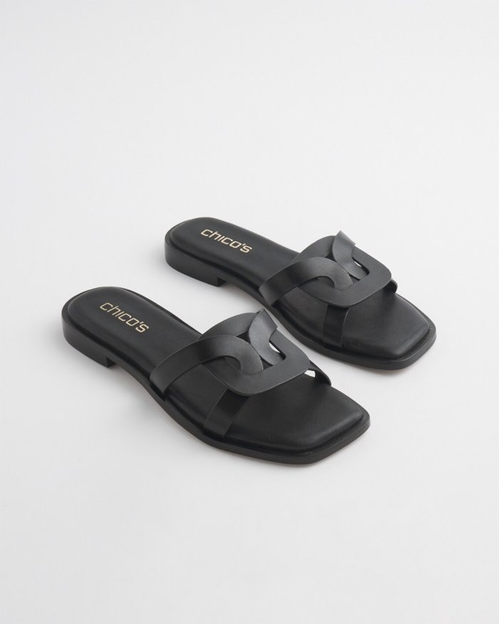 Women's Leather Slides - Black