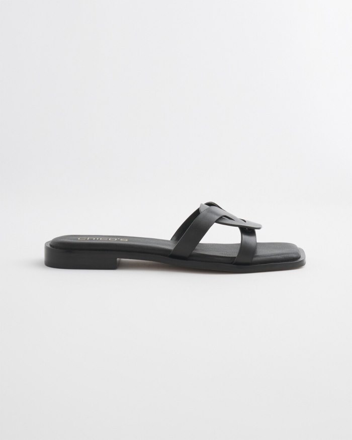 Women's Leather Slides - Black