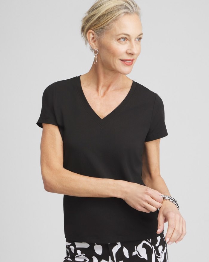 Women's V-neck Perfect Tee - Black - Click Image to Close