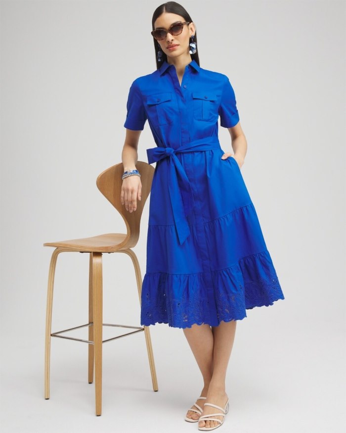 Women's Poplin Cutout Shirt Dress - Intense Azure