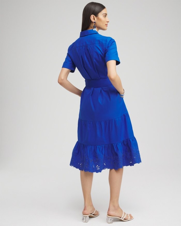 Women's Poplin Cutout Shirt Dress - Intense Azure