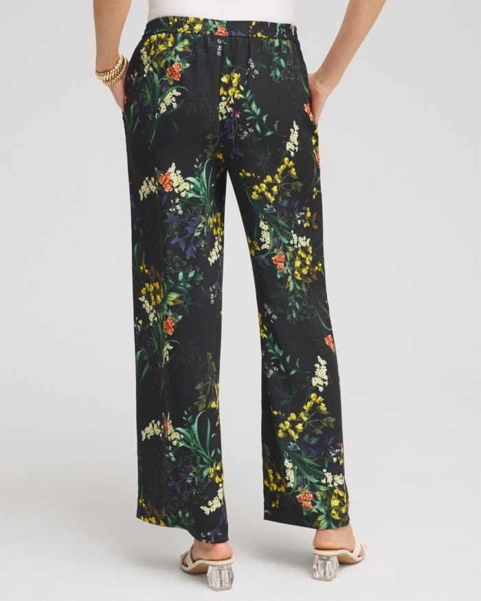 Women's Floral Wide Leg Soft Pants - Black And Green