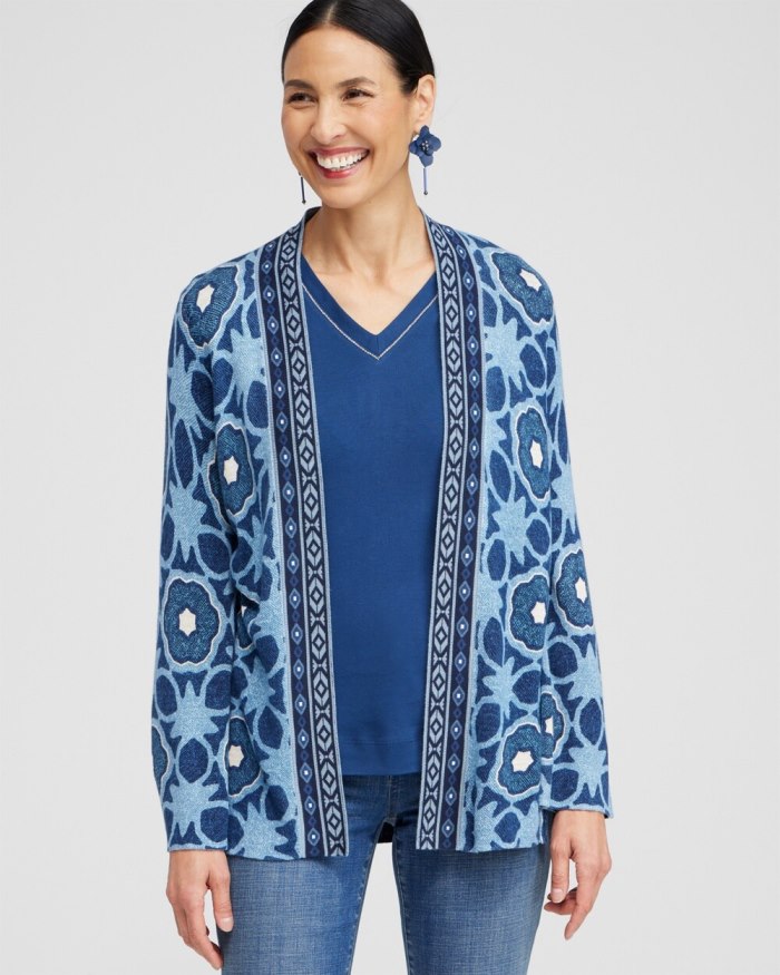 Women's Spun Rayon Double Knit Cardigan - Classic Navy - Click Image to Close