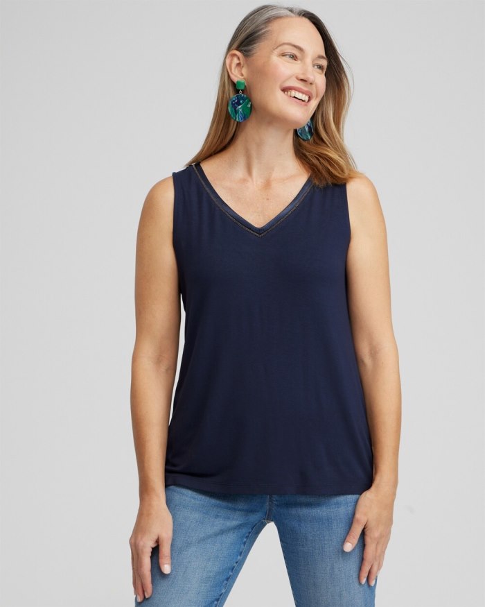 Women's Touch of Cool Caviar Trim Tank - Classic Navy