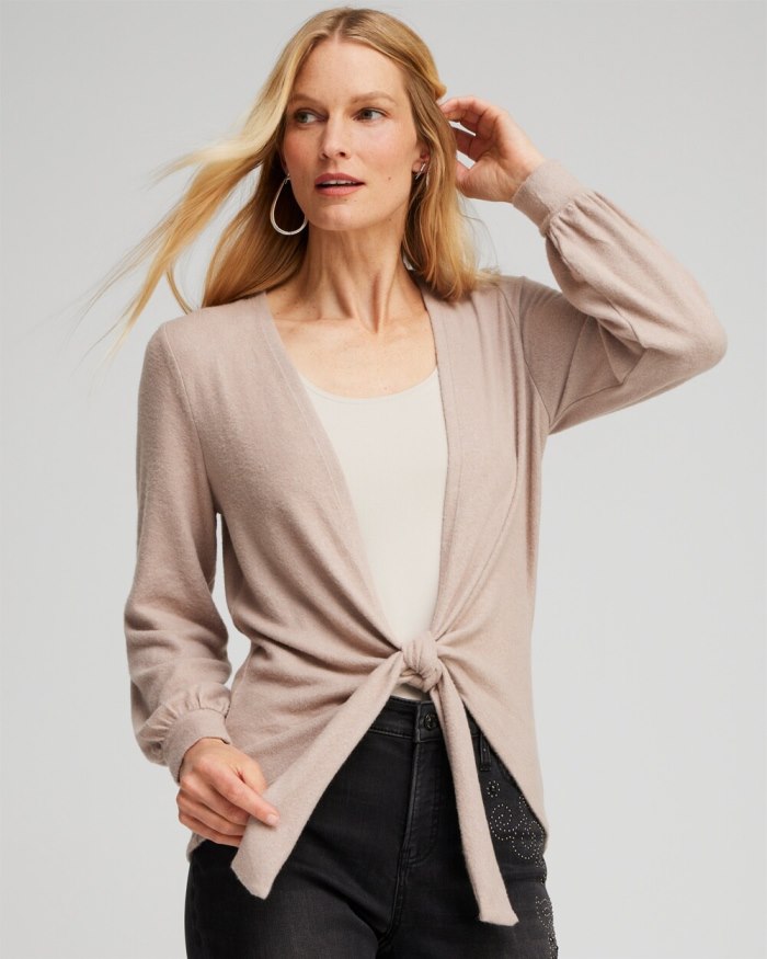 Women's Tie Front Wrap Cardigan - Light Taupe Heather