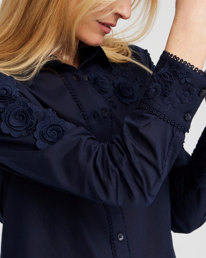 Women's Floral Applique Blouse - Classic Navy