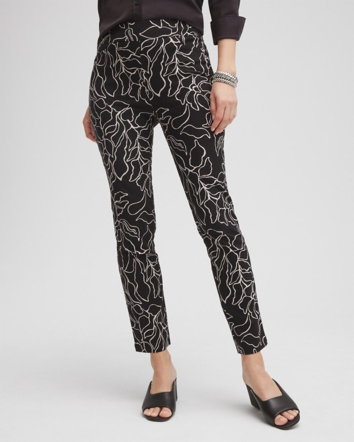 Women's Brigitte Floral Print Ankle Pants - Black/Smokey Taupe - Click Image to Close