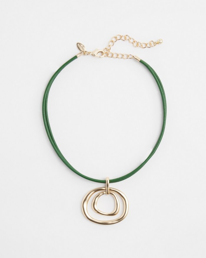 Women's Leather Pendant Necklace - Verdant Green - Click Image to Close